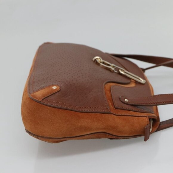 Salvatore Ferragamo Gancini Shoulder Bag Suede Brown Gold Auth - Picture 4 of 16